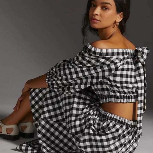 NWT! Anthropologie Maeve Black/White Gingham Crop Top, Top of 2 Piece Set, SMALL - Picture 3 of 15